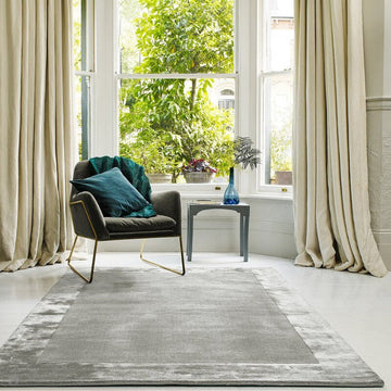 Ascot Modern Plain Hand-Woven Wool Centred Loop Pile Metallic Shimmer Wide Viscose Border Pale Silver Grey/Platinum Grey Rug-Asiatic Carpets-Rug Love - The Most Loved Rug Store